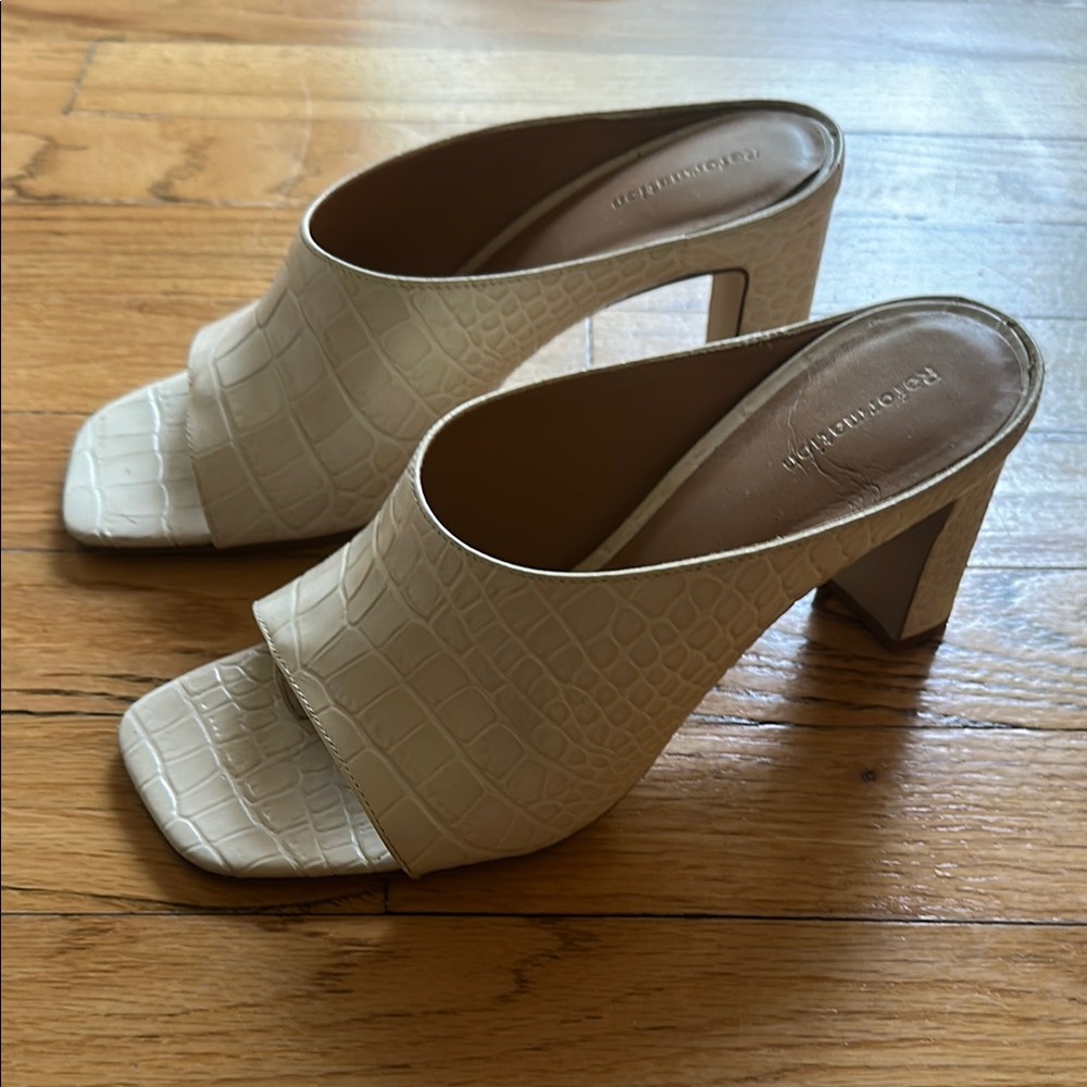 Reformation Cream Heeled Mules with Peep-Toe